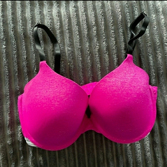🖤💗🖤 Victoria Secret Uplift Semi Demi 34DD Hot Pink w/black Straps - Picture 1 of 5